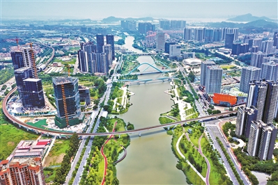 從高空俯瞰南沙區(qū)“城市客廳”——蕉門河碧道。 