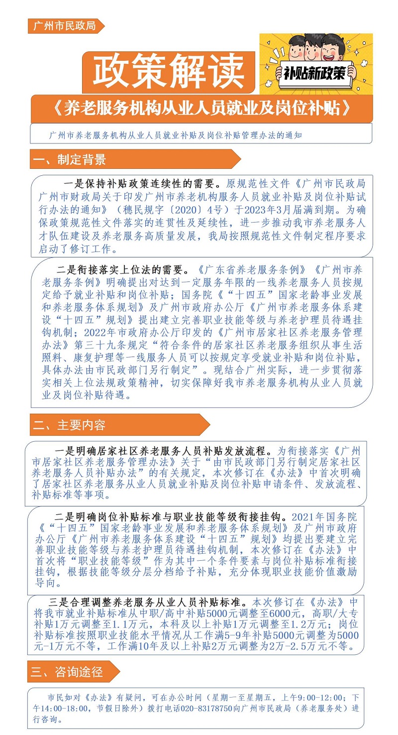【一圖讀懂】《廣州市民政局 廣州市財政局關(guān)于印發(fā)廣州市養(yǎng)老服務(wù)機構(gòu)從業(yè)人員就業(yè)補貼及崗位補貼管理辦法的通知》政策解讀.jpg