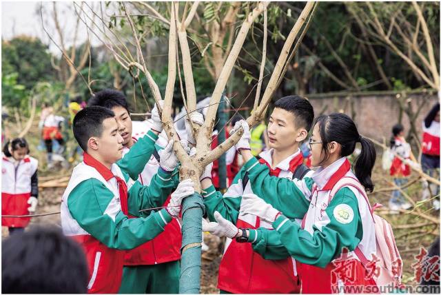 在廣州海珠國家濕地公園二期，前來參與公益植樹活動的市民群眾絡繹不絕。
